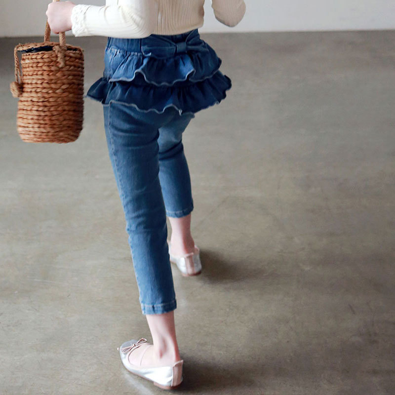 2024 spring girls' jeans Strawberry Shan supplies double-layered ribbed bow girls' jeans