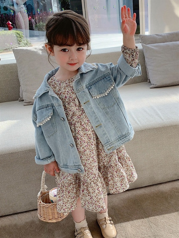 Girls' clothing spring new style pearl Korean style children's denim jacket baby spring and autumn style cardigan top 5578