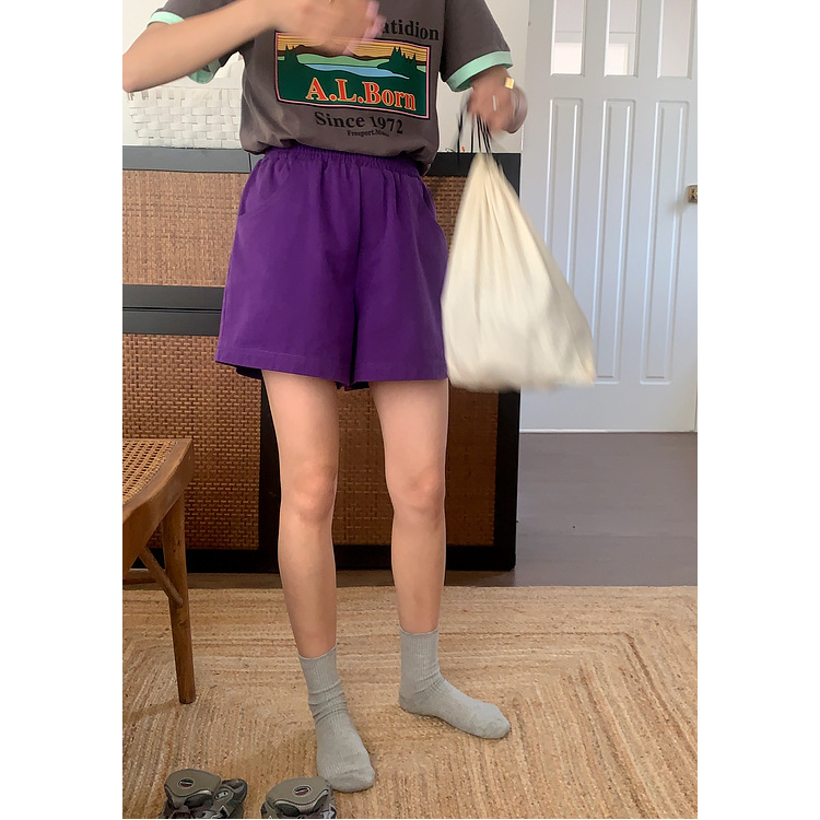 Huang Zheng candy-colored shorts women's summer Korean style high-waisted loose wide-leg sports casual pants 122KD1222