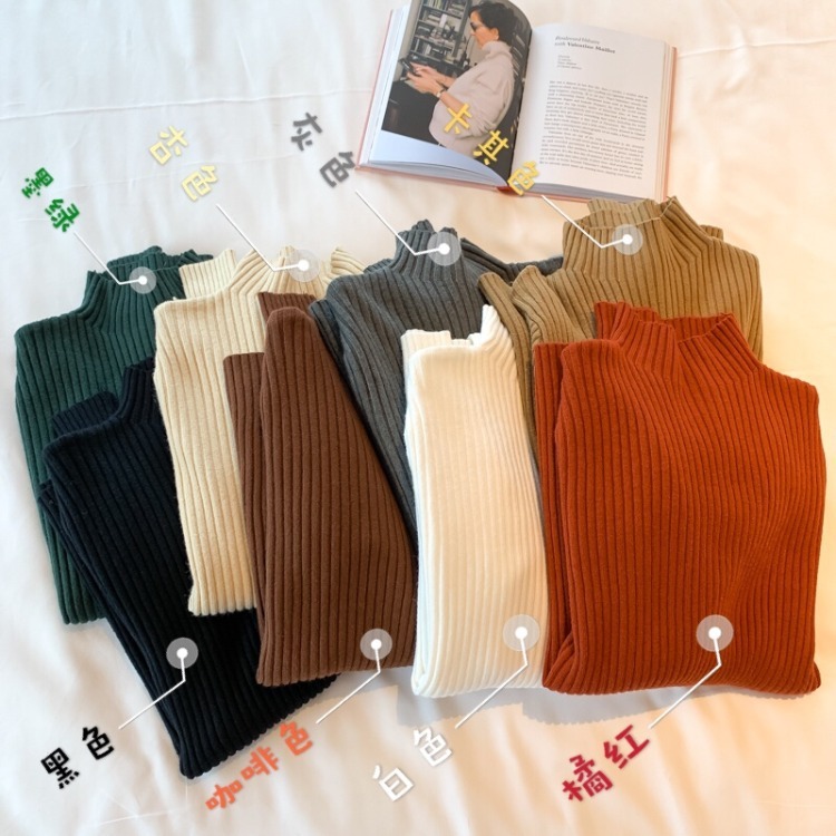 Half-turtleneck sweater for women, new style, tight-fitting inner long-sleeved autumn and winter warm knitted slim-fitting bottoming shirt for women