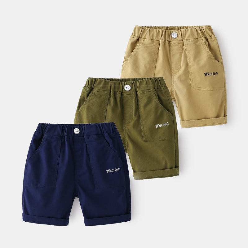 Summer cotton casual pants for small and medium-sized children, single-color soft mid-waist, rubber band belt mid-pants