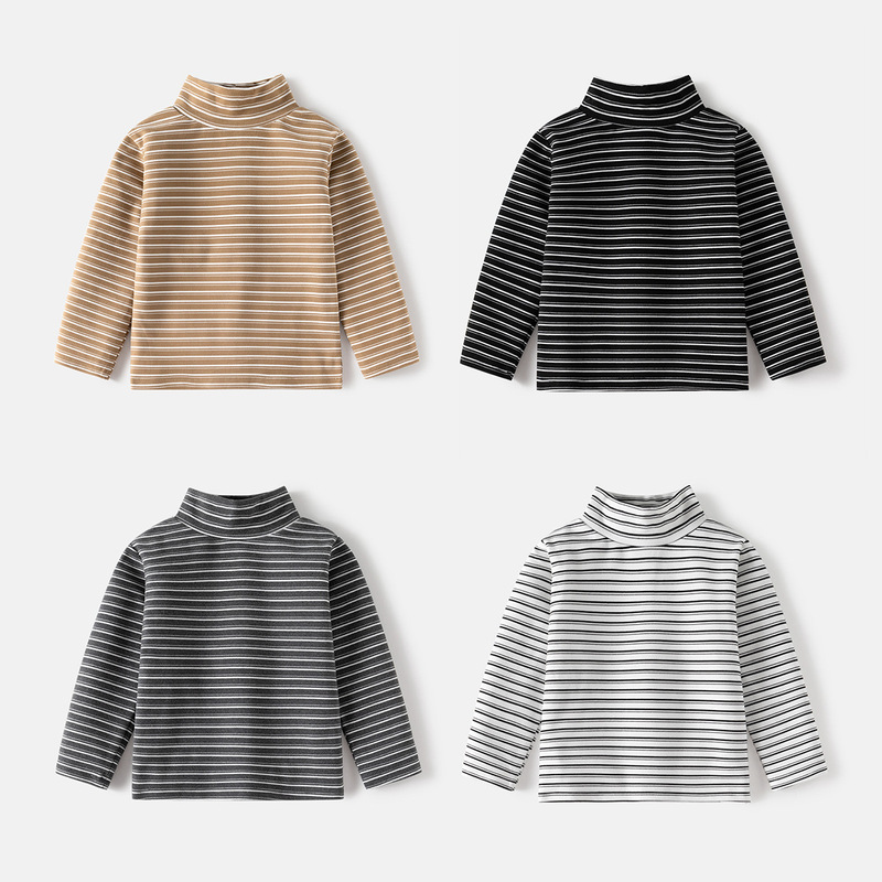 Baby boy striped simple T-shirt autumn and winter new warm German velvet long-sleeved casual fashion children's turtleneck bottoming shirt
