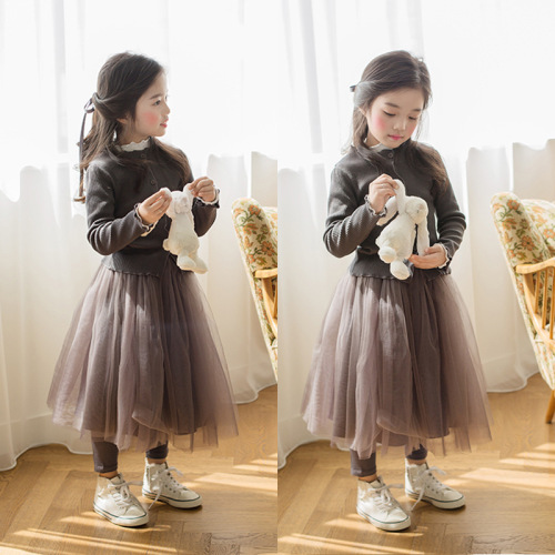 HT119 Girls' gauze skirt, spring and autumn velvet thickened fake two-piece culottes, mesh skirt, bottoming children's trousers