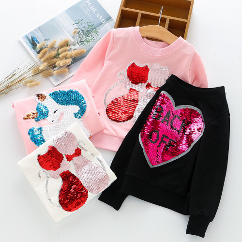 Girls autumn sweatshirt pullover sequined top 2019 new children's clothing