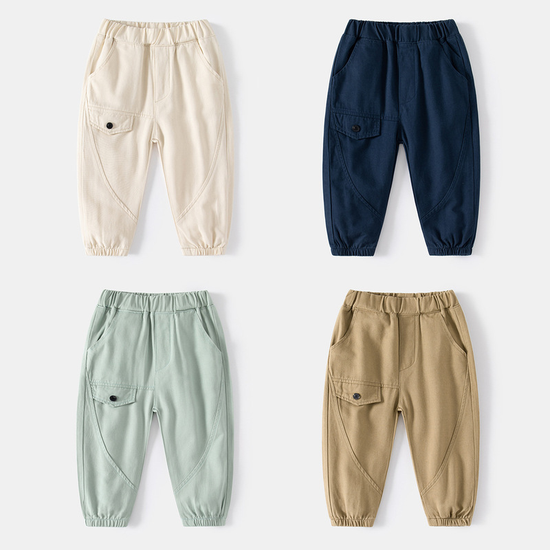 Children's casual pants for outdoor travel, mid-waist rubber band belt trousers, soft and comfortable children's overalls for boys