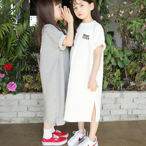 Girls Dress Summer Korean Style Mother-Daughter Parent-Child Clothes Casual Sports Printed Short-Sleeve Children's Wear Sweater Skirt