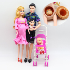 Pregnancy doll set family set little girl + little boy + pregnant mother + dad + stroller set toy