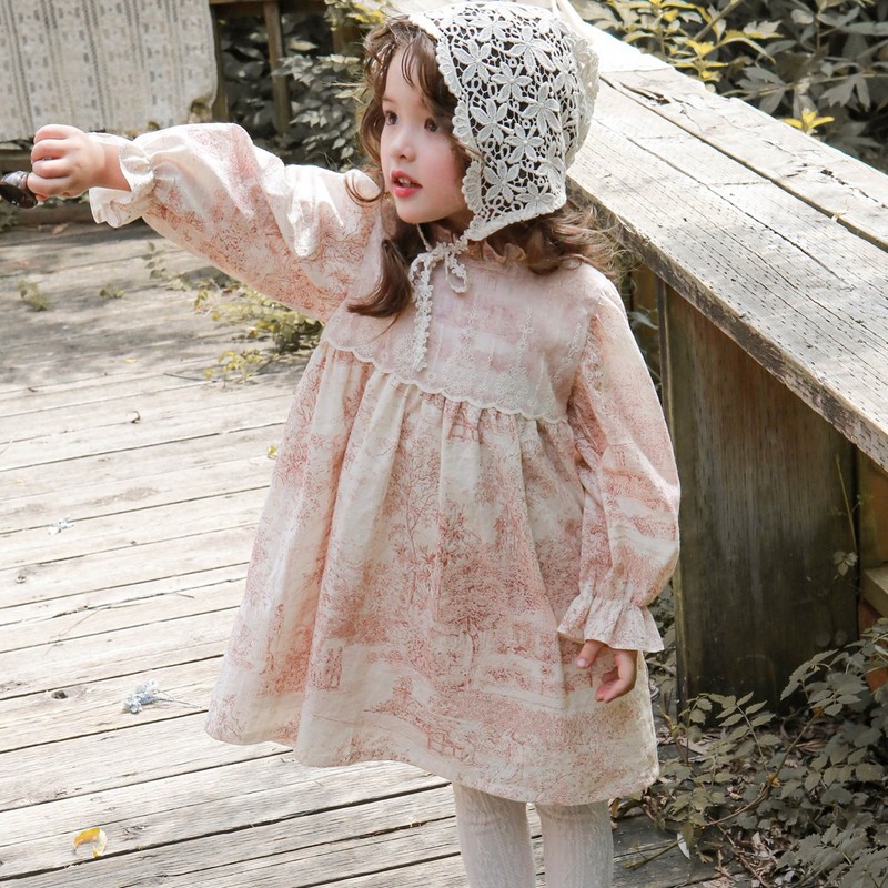 2024 Spring Strawberry Shan Korean Children's Wear Children's Girls Western Style Ink Painting Temperament Dress