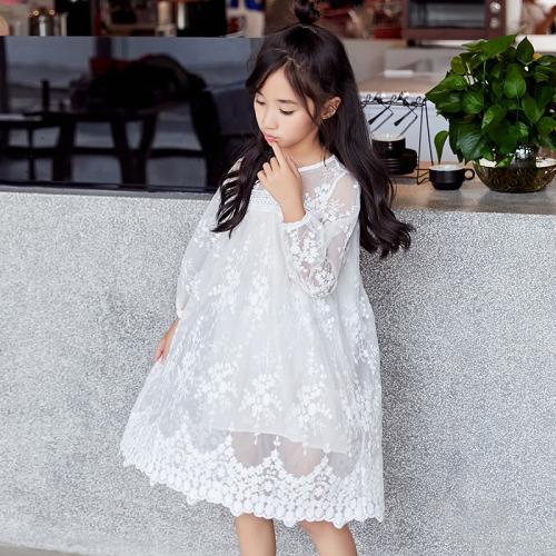 Girls Spring and Summer Girls' Skirts Korean Style Children's Clothes Children's Dresses Lace Long Sleeve Princess Skirts for Middle and Large Children