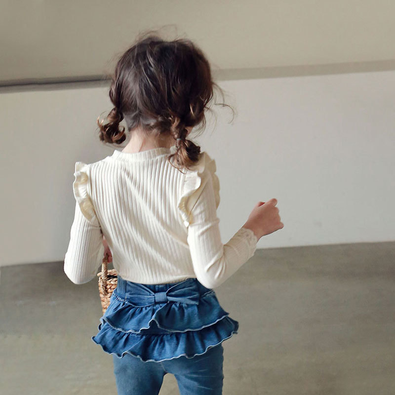 2024 Spring Girls T-Shirt Strawberry Shan Korean Version Children's Girls Flip Lace Sleeve T-Shirt