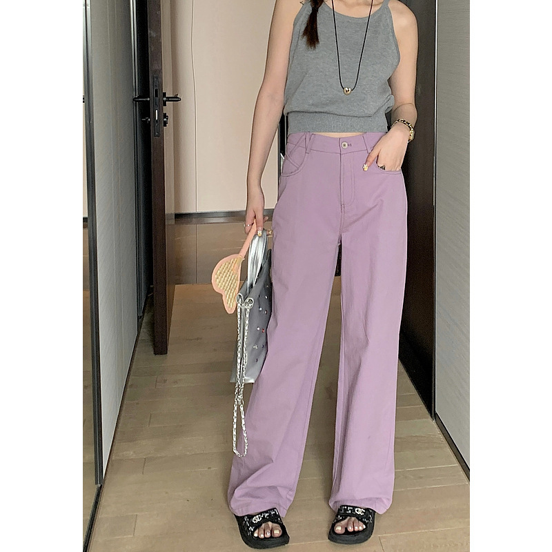 Huang Zheng solid color loose straight wide leg pants for women summer Korean style high waist casual floor mopping pants