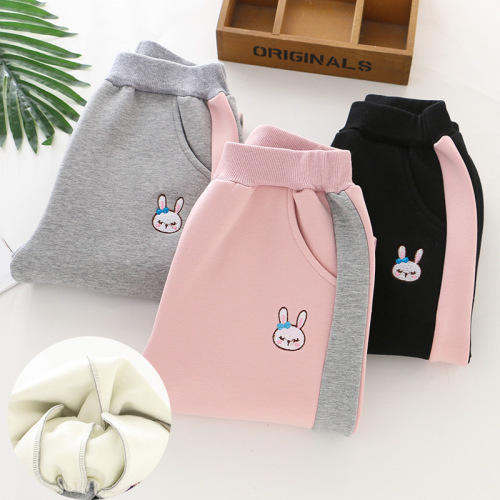Girls' pants new autumn and winter children's trousers loose medium and large children's fleece sweatpants 1
