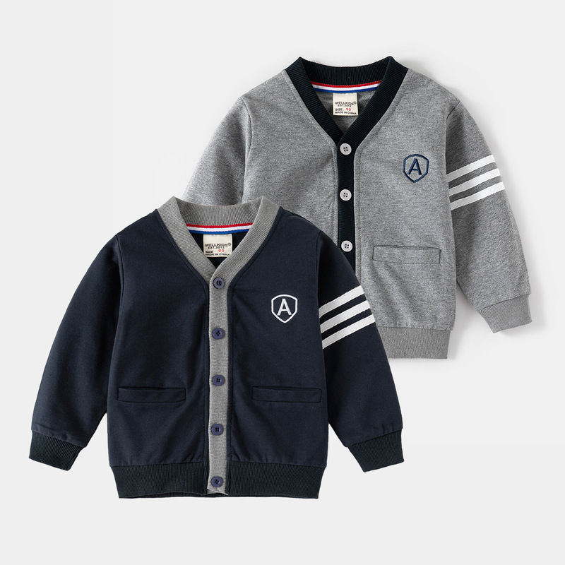 Autumn new children's sweatshirt wholesale casual fashion boys embroidered cardigan striped hooded top jacket