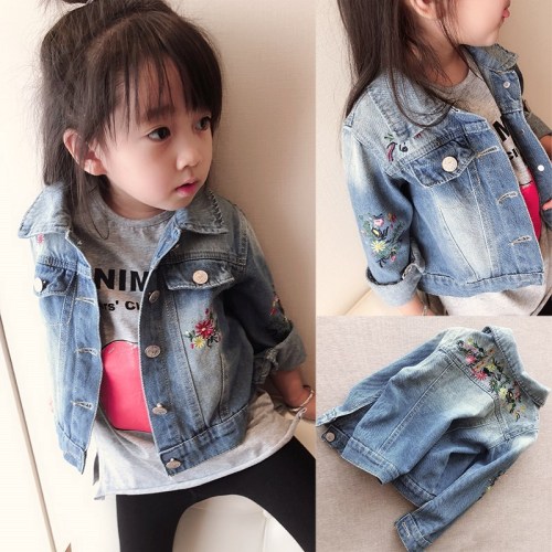Children's denim jacket Korean style autumn girls embroidered top children's clothing autumn loose jacket