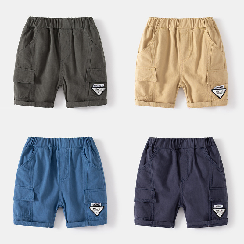 Trendy triangle casual children's shorts, outdoor travel cool shorts, mid-waist boys' casual shorts