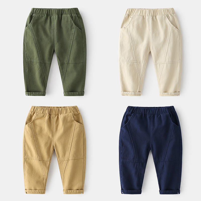 Korean style fashionable mid-waist trousers for children, spring boys' casual trousers, comfortable and soft cotton long casual trousers