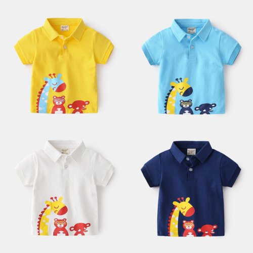 Unhooded casual cute cartoon pattern animal boy T-shirt summer comfortable children's short-sleeved T-shirt
