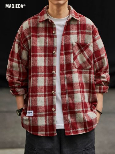 Autumn and winter new design double-pocket woolen plaid shirt overweight long-sleeved shirt jacket for men