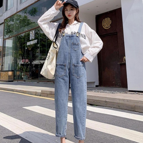 Overalls for women, Korean style loose jumpsuits, slim and versatile, Internet celebrity Mori women's wide-leg jeans 2024 new spring