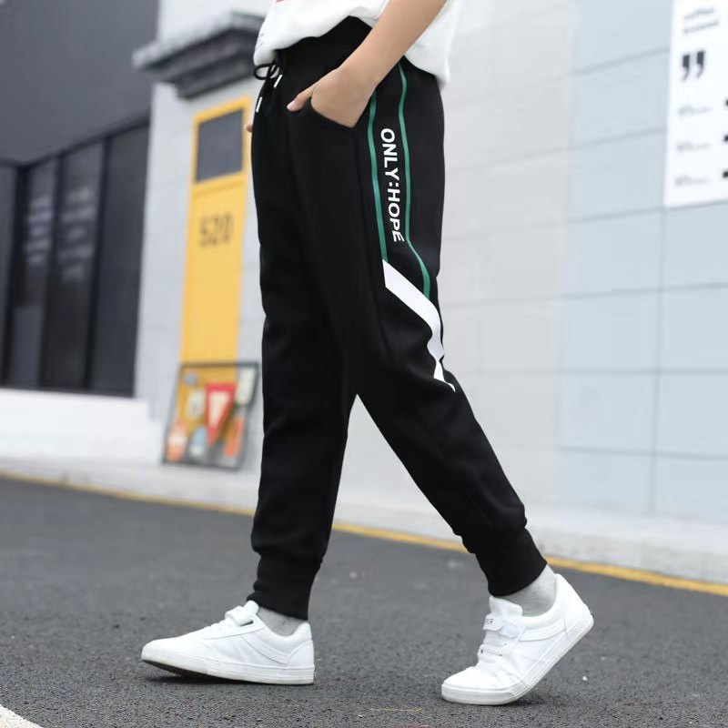 Boys' pants, spring and autumn clothing, children's medium and large children's clothing, striped fashion, boys' casual sports pants, loose trousers