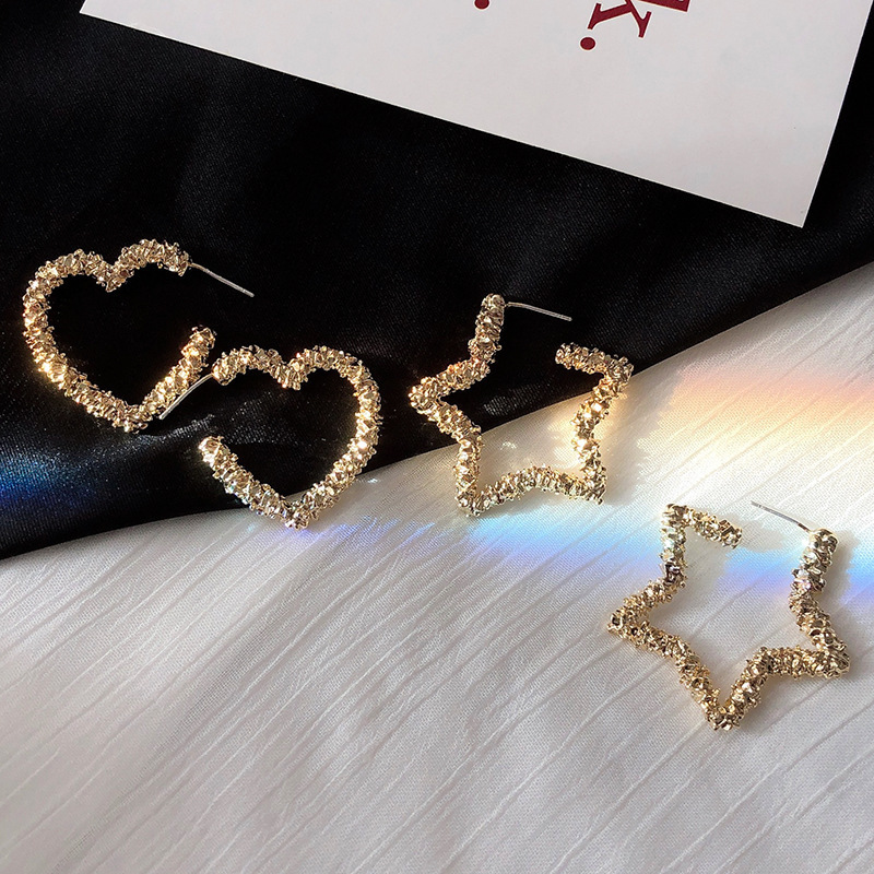 s925 metal hollow love star five-pointed star Internet celebrity earrings women's silver earrings simple fashion personality temperament trendy