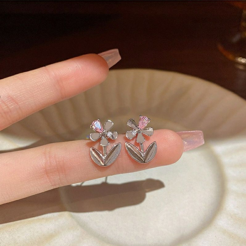 s925 sweet cool zircon flower earrings for women niche design light luxury compact high-end versatile new earrings