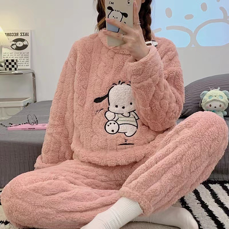 New winter Hapa dog jacquard comfortable velvet suit plus velvet thickening and warm cartoon can be worn outside women's home clothes