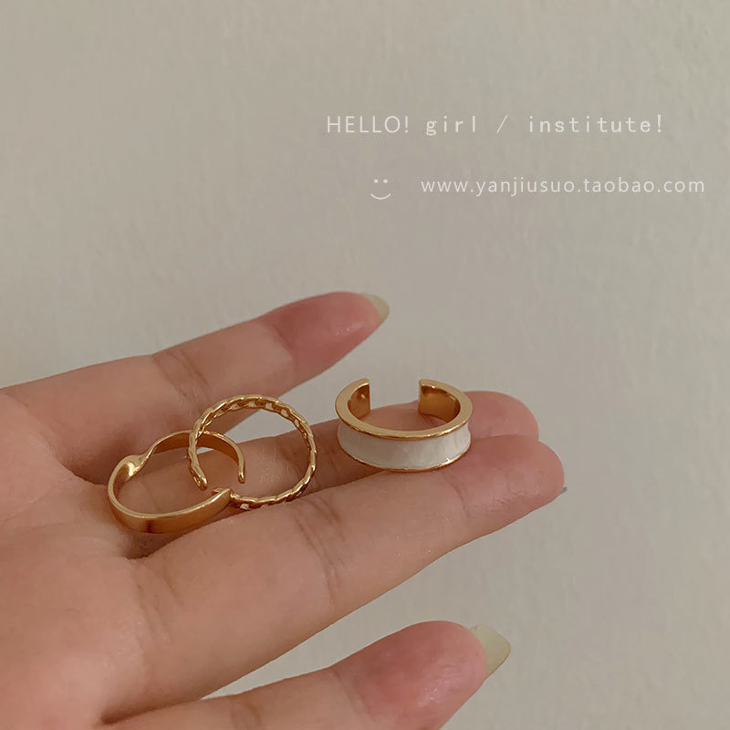 Japanese light luxury three-piece ring set for women ins trend internet celebrity niche design fashionable personality open adjustable index finger ring