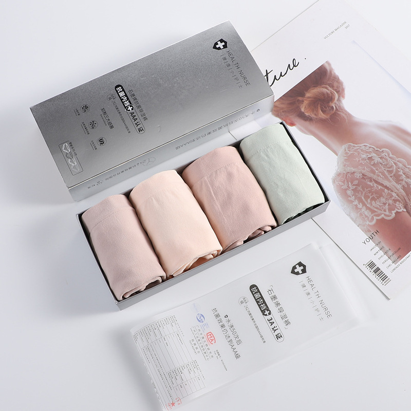 [4 Pcs in Box] Silver Box 1.0 Graphene Underwear Women's Seamless Breathable and Comfortable Women's Mid-waist Briefs Dropshipping