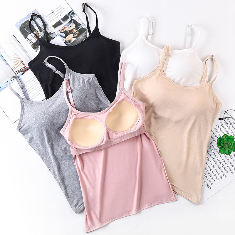 All-in-one no-wear bra with breast pads, no rims camisole for women, small inner wear, tube top, adjustable shoulder straps
