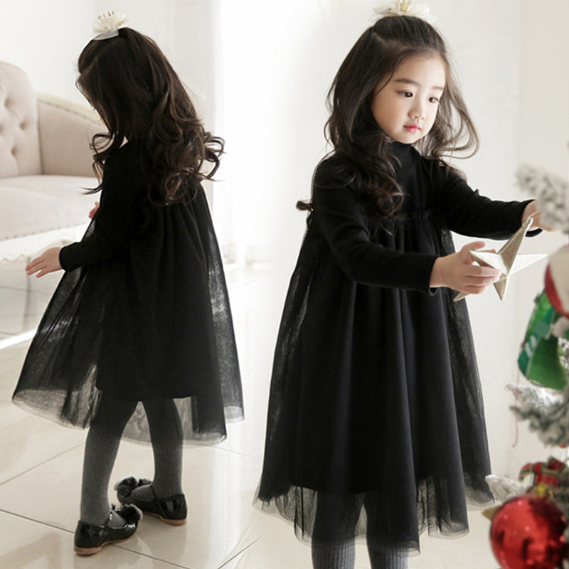 HT156 Girls Dress 2019 Autumn and Winter Plus Velvet Children's Puffy Gauze Skirt Medium to Large Children's Clothing Western Style Princess Long Skirt