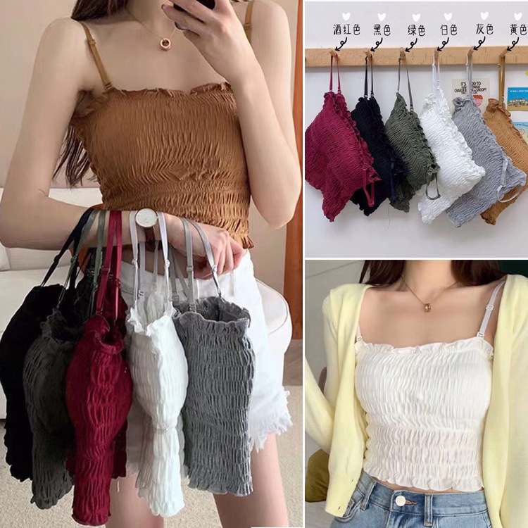 Korean version of the ever-changing pleated camisole tube top girl's anti-exposure outer wear bottoming ruffled breast-wrapped underwear for women