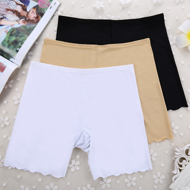Mid-waist thin ice silk breathable underwear for girls summer one-piece seamless bottoming anti-exposure safety pants three-quarter pants