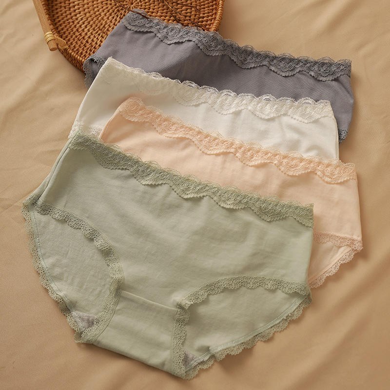Women's Underwear Honeycomb Antibacterial Crotch Japanese Student Breathable Cotton Underwear Women's Lace Trimmed Solid Color Underwear Wholesale