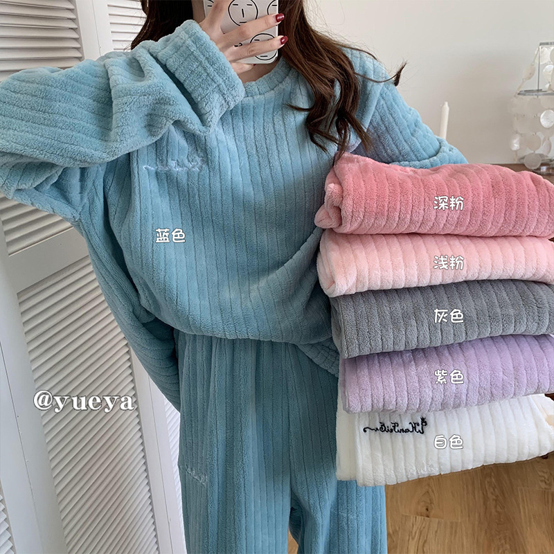 New autumn and winter new Crescent City warm casual home wear pajamas net red coral velvet thickened warm suit