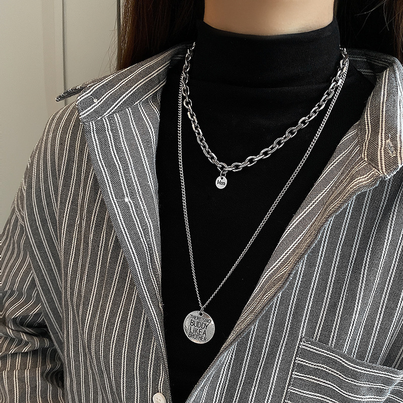 Hip-hop style ins cool style multi-layer English round brand casual trendy Internet celebrity choker necklace women's trendy sweater chain