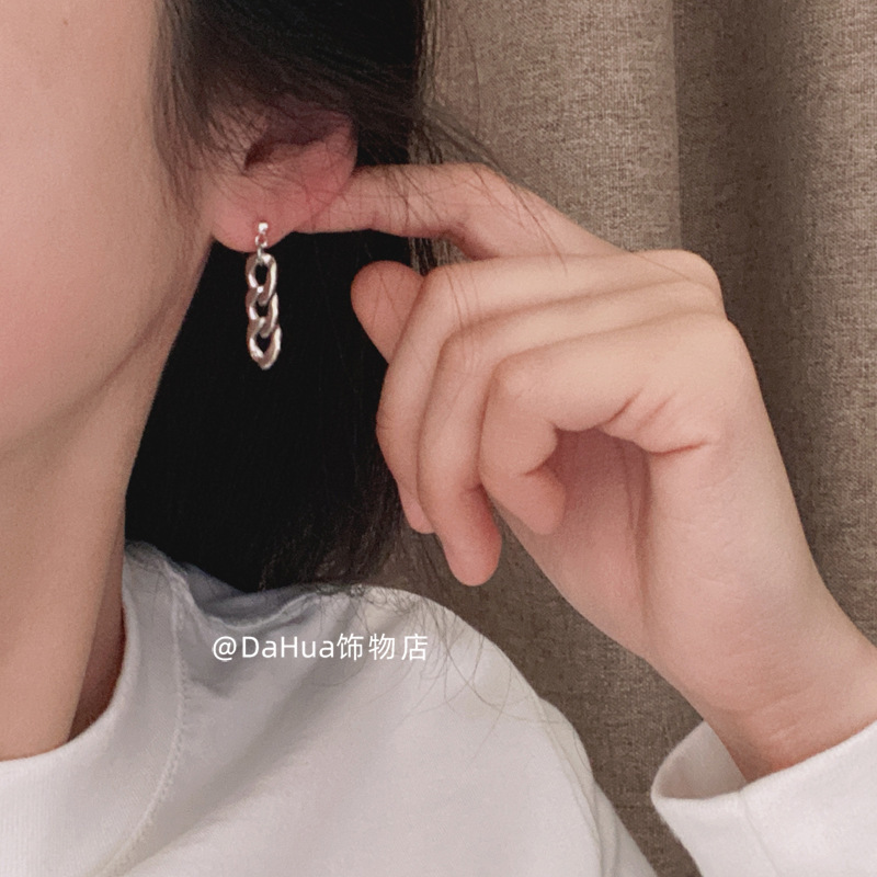 European and American hip-hop style chain, super cool, simple, neutral and cold design, 925 silver earrings and earrings