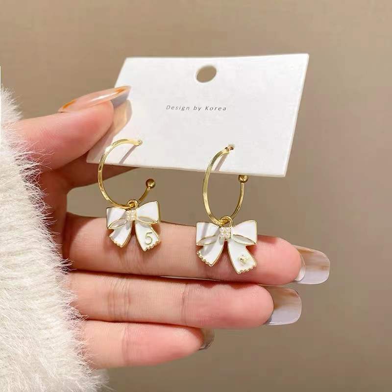 S925 Silver Needle Korean Bow Earrings Trendy Niche Design Simple Temperament Goddess Style Earrings Stud Earrings