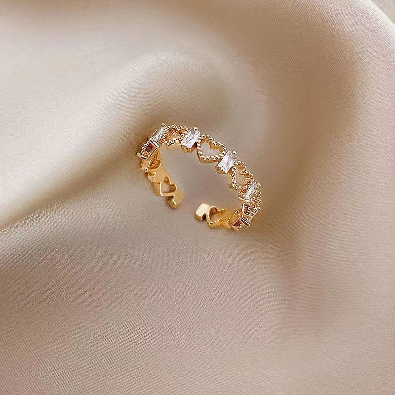ins hollow love zircon ring for women, light luxury, versatile, fashionable, high-end niche design, new open ring