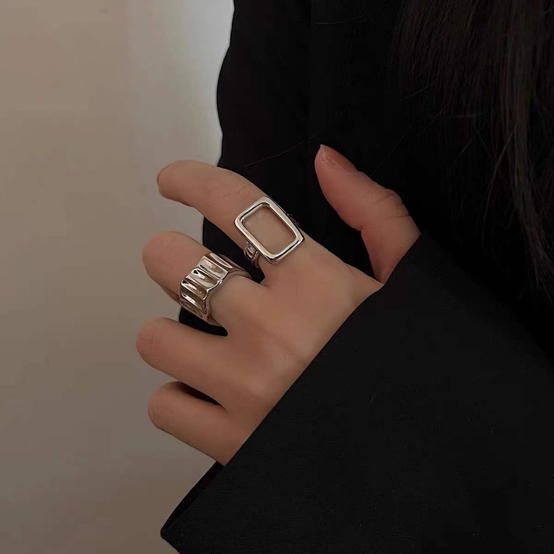 Exploding Street Metal Retro Irregular Geometric Hollow Open Ring Female Korean Continuous Niche Ring Wholesale Sales Volume
