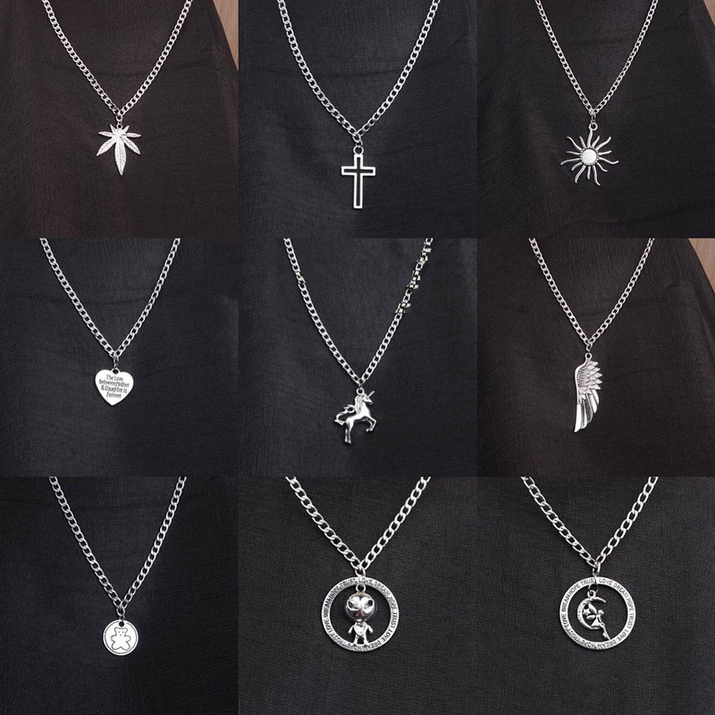 Harajuku ins hip-hop necklace trendy female disco student hiphop unicorn maple leaf necklace jewelry boyfriend gift