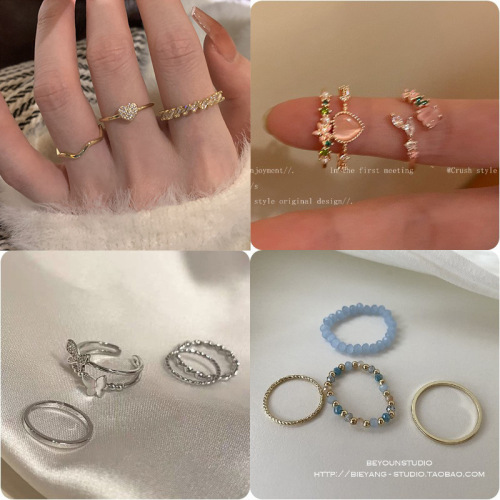 Super Fairy Butterfly Four-piece Ring Set for Women Ins Personalized Index Finger Ring Internet Celebrity Cold Style Niche Design Ring
