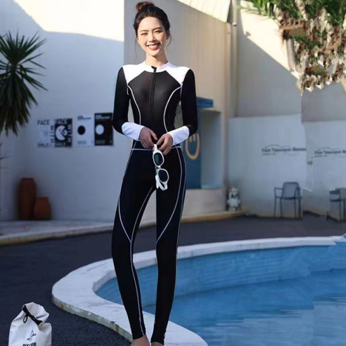 Wetsuit 2024 new swimsuit women's one-piece sports training long-sleeved long legs conservative slimming belly-covering jellyfish swimsuit