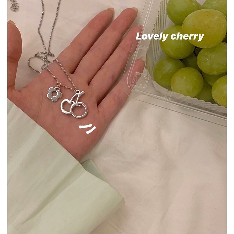 Summer ~ Cherry Necklace for Women Hollow Flowers Ins Niche Design Temperament Versatile Simple Sweet Daily Necklace