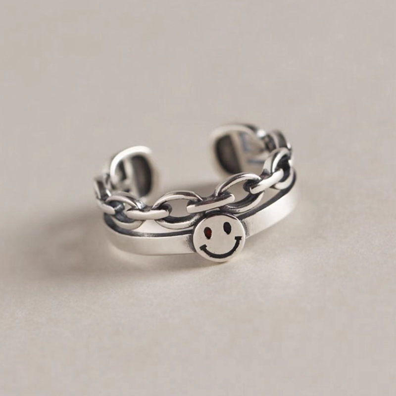 European and American retro rings with old craftsmanship smile chain opening single ring for men and women adjustable