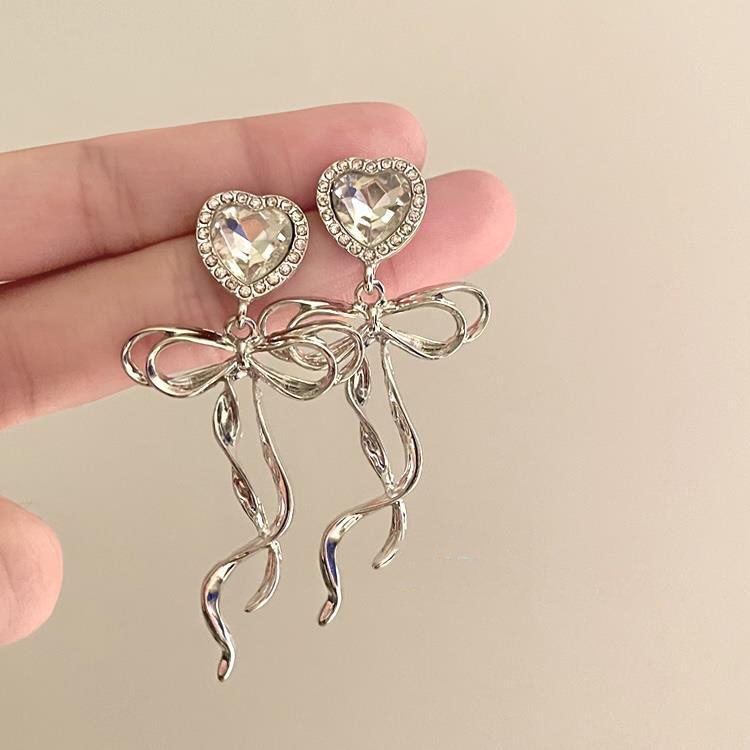 925 silver needle sweet love bow earrings for women niche high-end sense ins cool and cool style earrings earrings