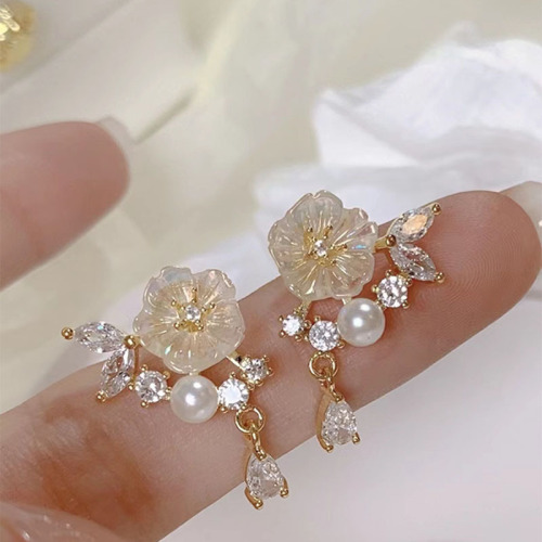 Rose of Versailles ear clips for women without pierced ears, fairy style tea earrings for women, summer Monet flower earrings