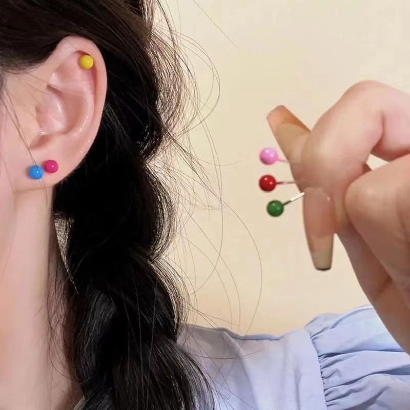 Cute 6-piece set ~ Colorful lollipop earrings for girls, niche sweet temperament, versatile summer fresh earrings