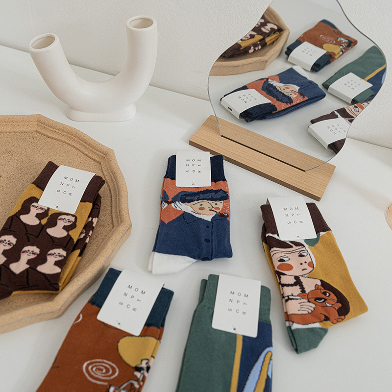 Autumn wind funny famous paintings retro trend mid-calf socks Zhuji Hezi Knitting Factory