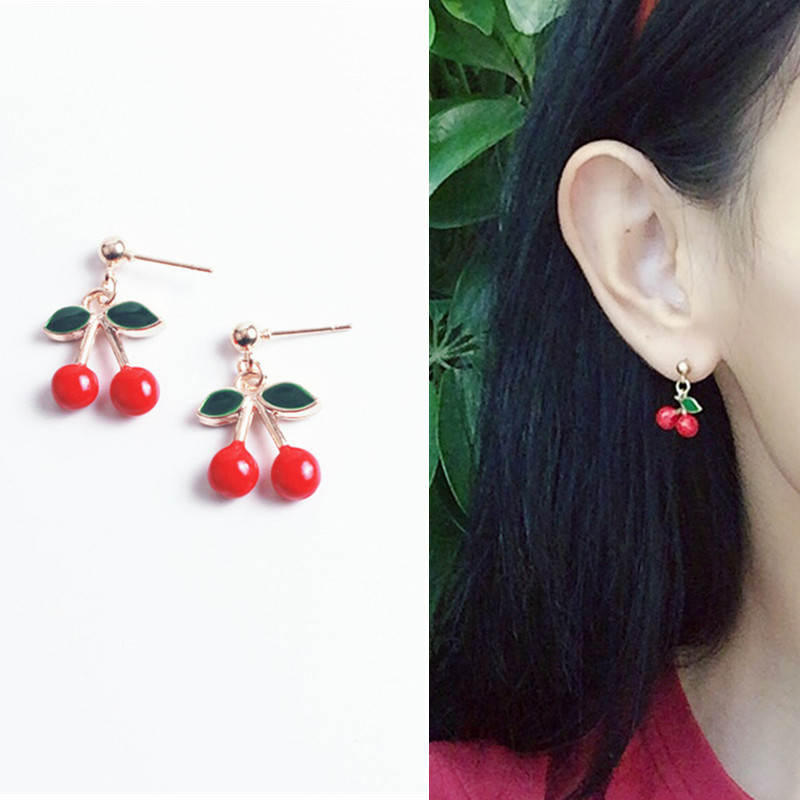 Cute cherry earrings Korean ins female earrings earrings earrings fresh jewelry personalized non-pierced fruit ear clips